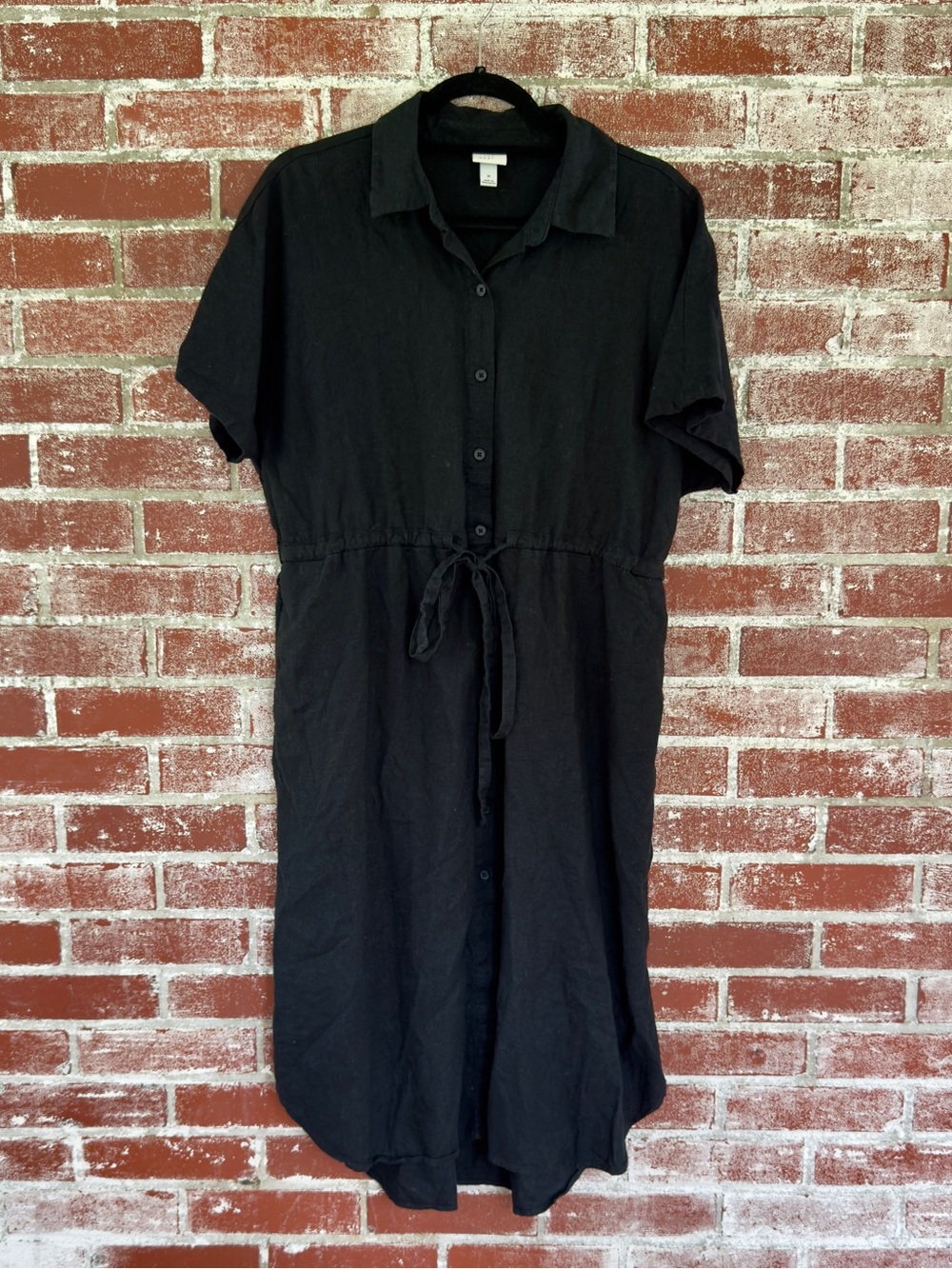 Linen Midi A New Day Dress Tie Waist Button Front Size M Coastal Old Money